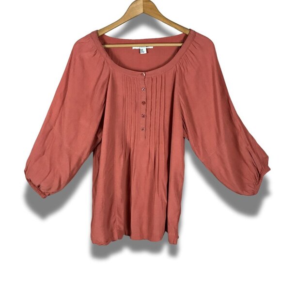 FOREVER 21 Pleated Partial Button Down Woven Top, MEDIUM - Picture 1 of 8